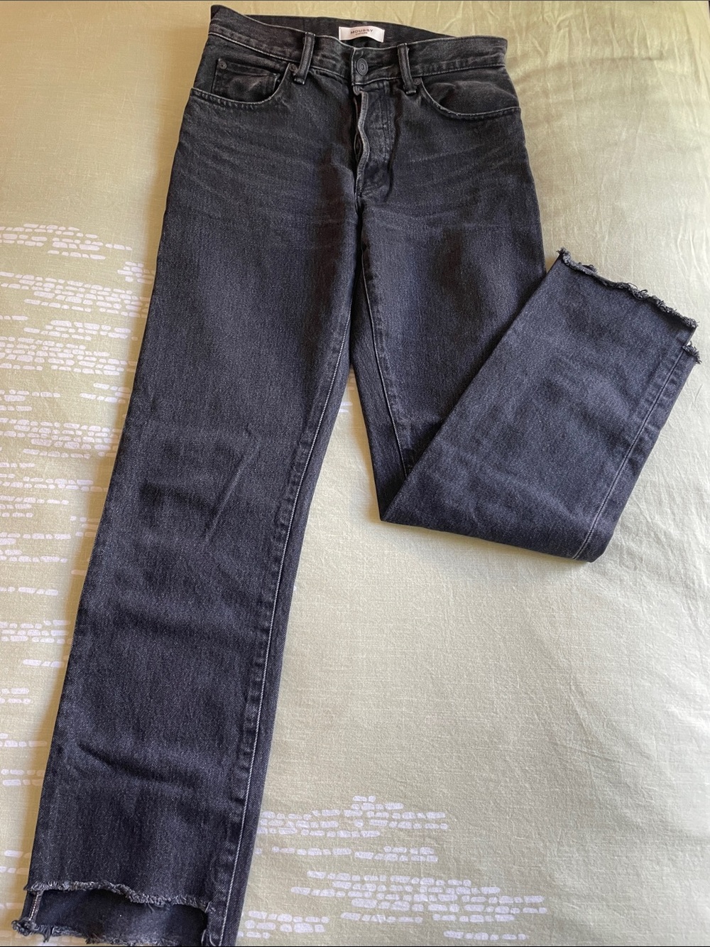 Moussy Northville High-Rise Straight Jeans in Black with Step-up Raw Hem - 26